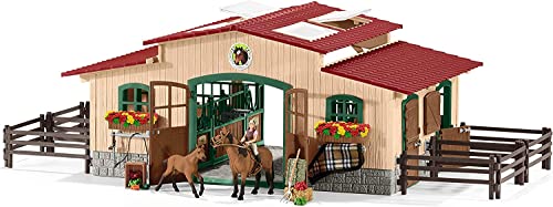 schleich 42195 Pferdestall mit Pferden und Zubehör, für Kinder ab 3 Jahren, HORSE CLUB - Spielset