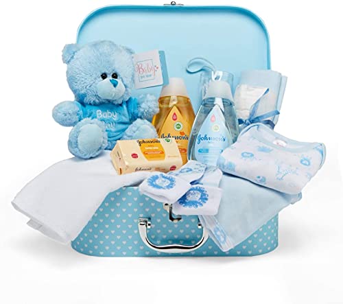 Baby Gift Set - Blue Hamper Full of Baby Products in Baby Boy Keepsake Box