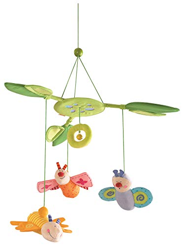 Haba 3735 - Mobile Blütenfalter, Baby-Mobile zum Aufhängen mit 3 abnehmbaren Schmetterlingen, Blätterdach mit Glöckchen und Spiegelfolie, Baby-Spielzeug ab 6 Monaten