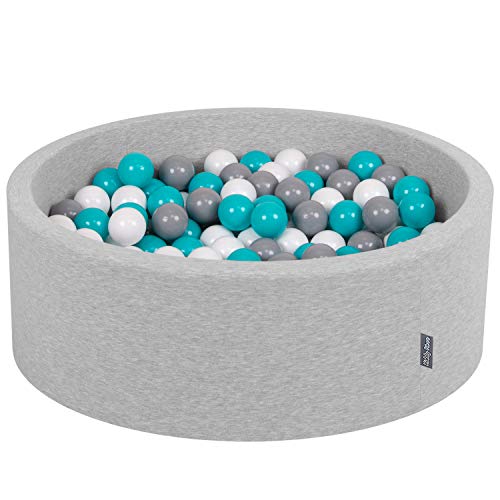 KiddyMoon Bällebad 90X30cm/200 Bälle ∅ 7Cm Bällepool Mit Bunten Bällen Für Babys Kinder Rund, Hellgrau: Grau/Weiß/Türkis