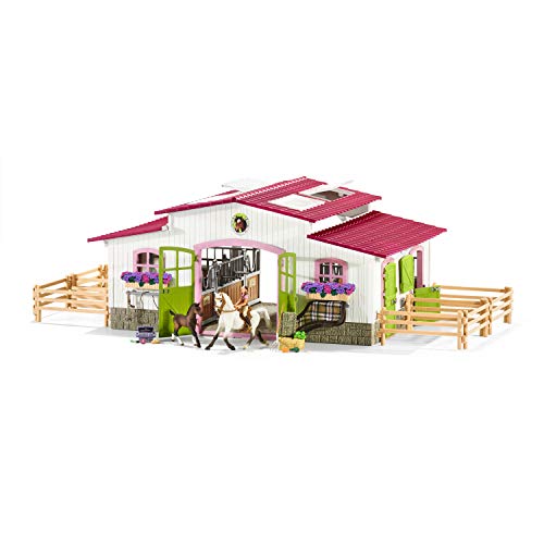 Schleich 42344 Reiterhof mit Reiterin und Pferden, für Kinder ab 3+ Jahren, FARM WORLD, Spielset