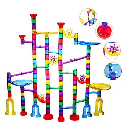 Ucradle Kugelbahn - 152pcs Mehrfarbige Murmelbahn Marble Run Set mit Bahnelementen und Glasmurmeln, Mint Lernspielzeug und Konstruktionspielzeug für Kinder Mädchen Jungen 4+