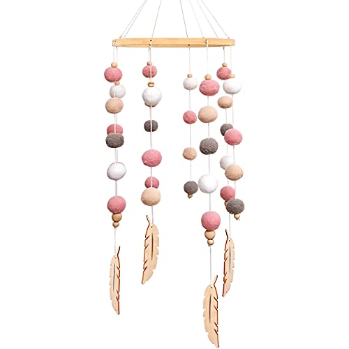Babybett Mobile Windspiel Rassel Spielzeug aus Filz Ball, Neugeborenen Kinderzimmer hängende Bettglocke, Holz Ornament Geschenk für Baby Mädchen oder Jungen