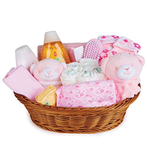 Baby Box Shop Baby Geschenkkorb für Mädchen – Dieses handverlesene Babyparty Paket enthält ein Lätzchen, eine Schmusedecke und einen Strampler (rosa) Standard