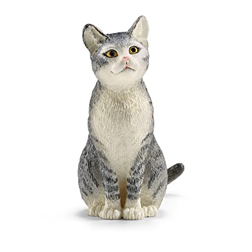 schleich 13771 Katze, sitzend, für Kinder ab 3+ Jahren, FARM WORLD - Spielfigur