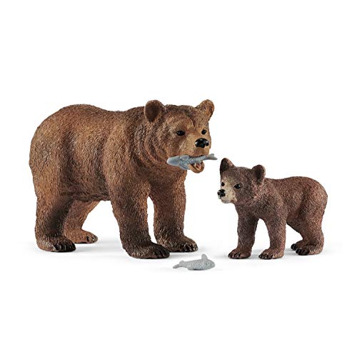 schleich 42473 Grizzlybär-Mutter mit Jungem, für Kinder ab 3+ Jahren, WILD LIFE - Spielset