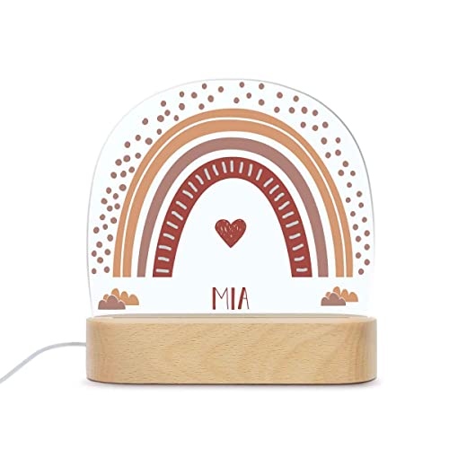 GRAVURZEILE - LED Aufsteller aus Buchenholz - Regenbogen Design - Nachtlicht für Kinder & Babys - Personalisiert mit Namen - Nachttischlampe Geschenk für Kinderzimmer & Babyzimmer - Farbe Rot
