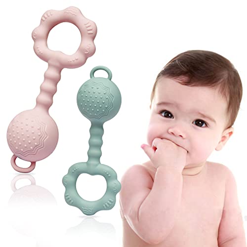 Farout Baby Spielzeug 0 Monate Montessori Baby Rassel 0-6 Monate Greifling und Beißring Baby als Zahnungshilfe Baby,BPA-frei Silikon Sensorik Spielzeug Baby, Geschenk für Junge und Mädchen (Rosa)