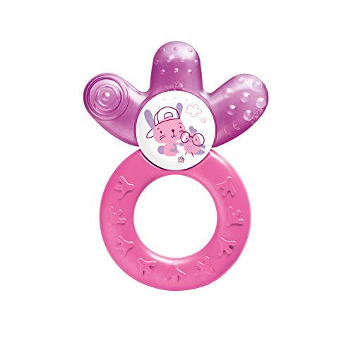 MAM Cooler New, Beißring für Babys fördert Sehsinn & Motorik, Greifling mit Wasserkühlteil erreicht auch die Backenzähne, ab 4+ Monate, orange/pink