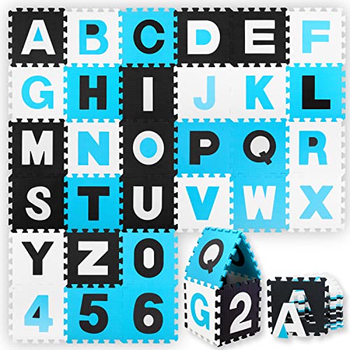 KIDIZ® Spielmatte 86 TLG. Spielteppich Puzzlematte Kinderteppich Schutzmatte Kinderspielteppich Schaumstoffmatte ABC Lernteppich Puzzleteppich Puzzle Zahlen Buchstaben Maß je Matte ca. 31,5 x 31,5cm